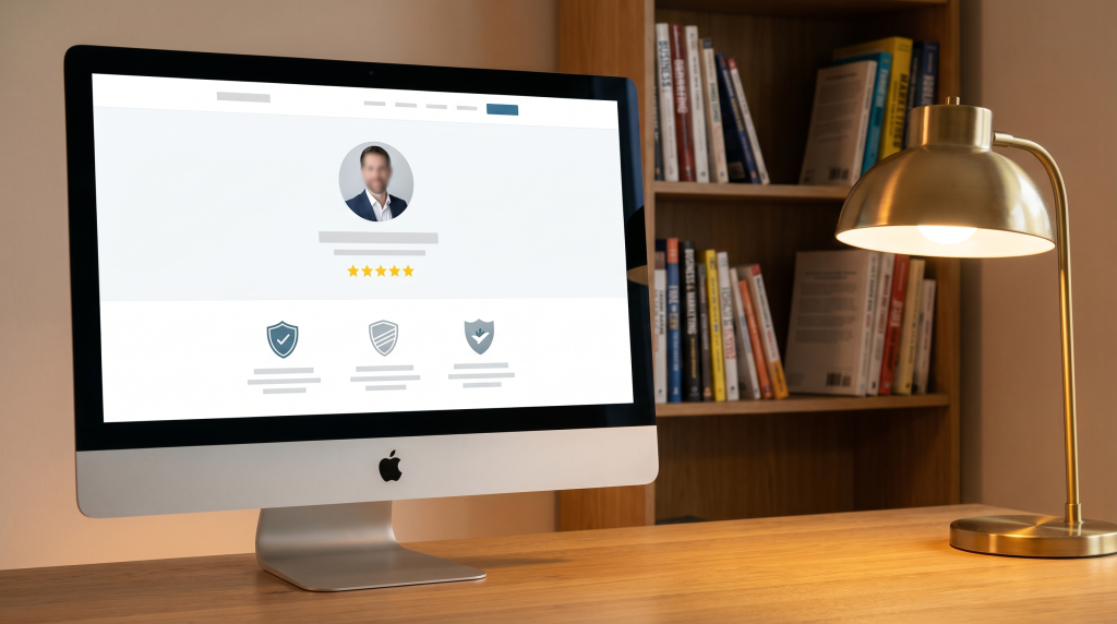 Professional business website showing trust signals and reviews