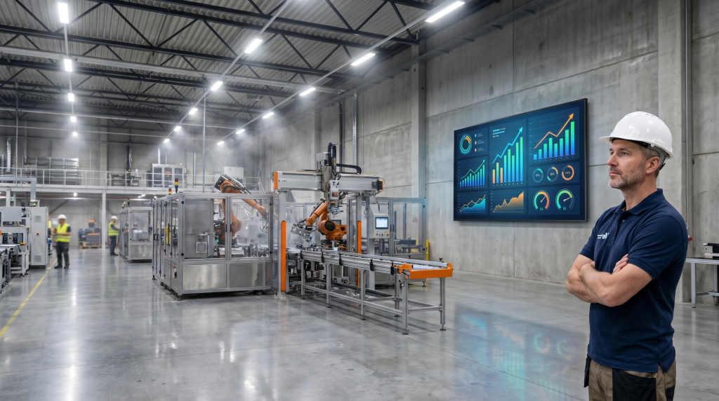 Manufacturing facility with digital marketing analytics display