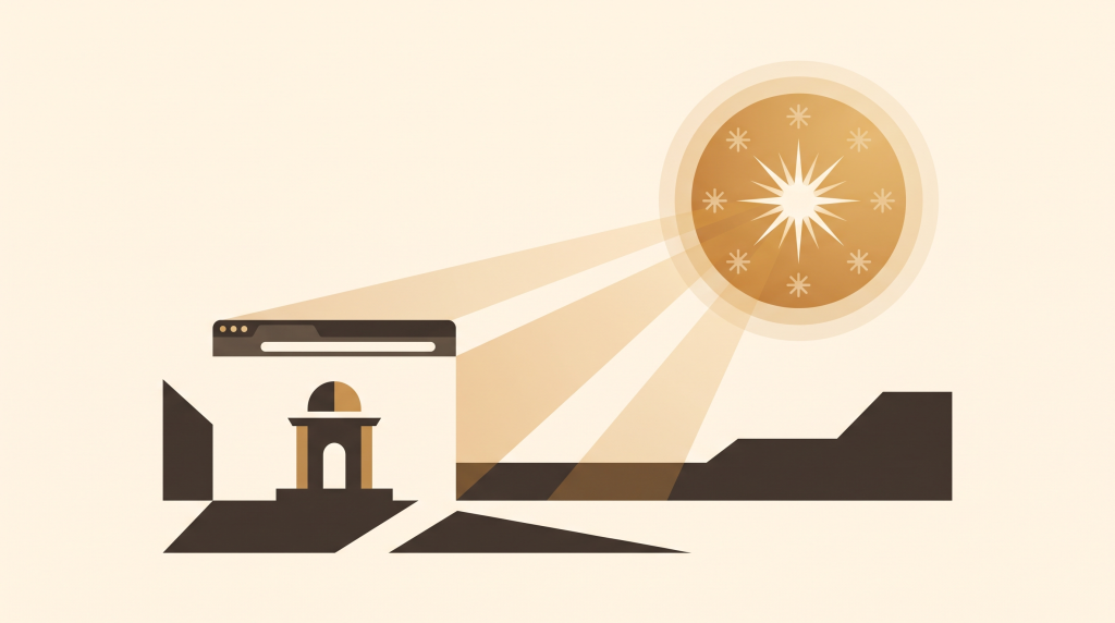 Editorial illustration of a website connecting to an AI search presence