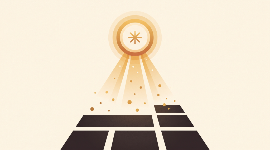 Editorial illustration of search results dissolving into an AI answer engine